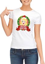 Foute Kerst shirt voor dames - Do You Want Me - wit XS