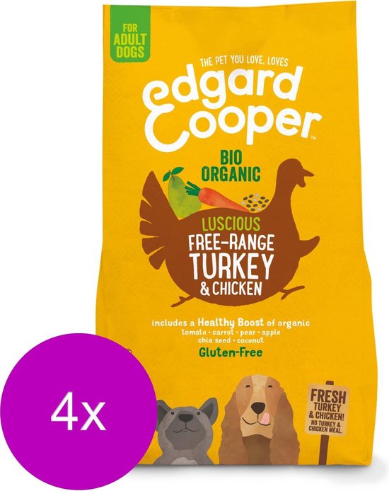Edgard & Cooper Verse Biokalkoen & Biokip (vrije uitloop) Brok - Voor volwassen honden - Hondenvoer - 4 x 2.5kg