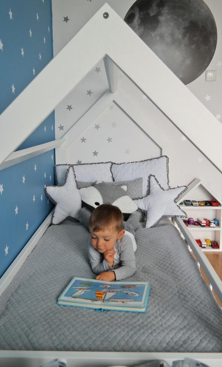 Houten bed - Huisbed - kinderbed / peuterbed- 160x80 - met barrière - Wit |  bol.com