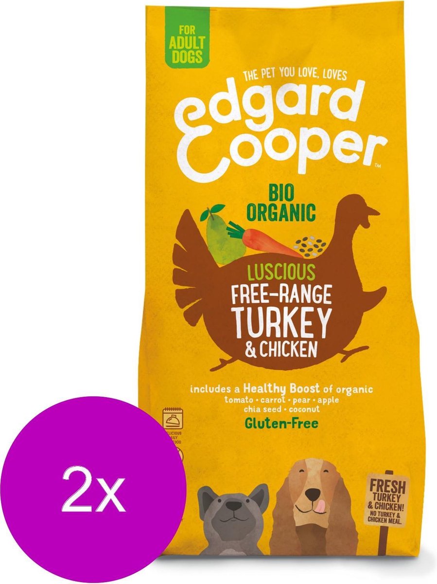 Edgard & Cooper Verse Biokalkoen & Biokip (vrije uitloop) Adult - Hondenvoer - 2 x 7kg