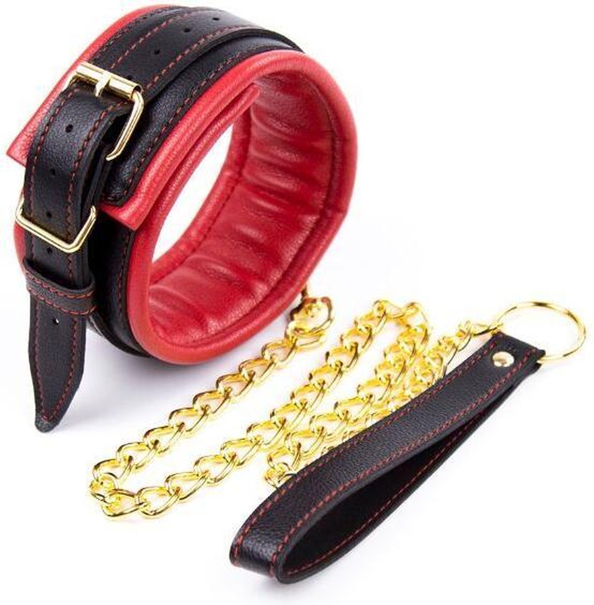 Goedkoopste Banoch - Collar & leash Gold - Halsband en Riem - Rood met goud