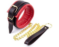 Banoch - Collar & leash Gold - Halsband en Riem - Rood met goud