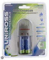 Uniross Mini Batterijlader inclusief 2 AA 2500mAh Batterijen