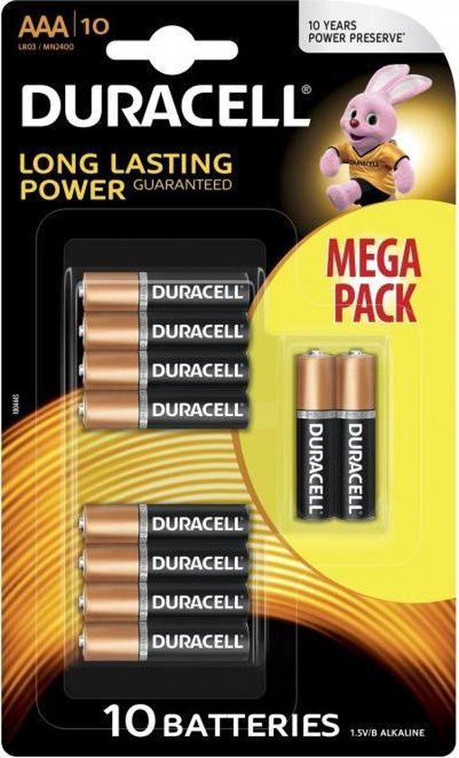 10 Stuks - Duracell MEGA PACK LR03 / AAA / R03 / MN 2400 1.5V alkaline batterij