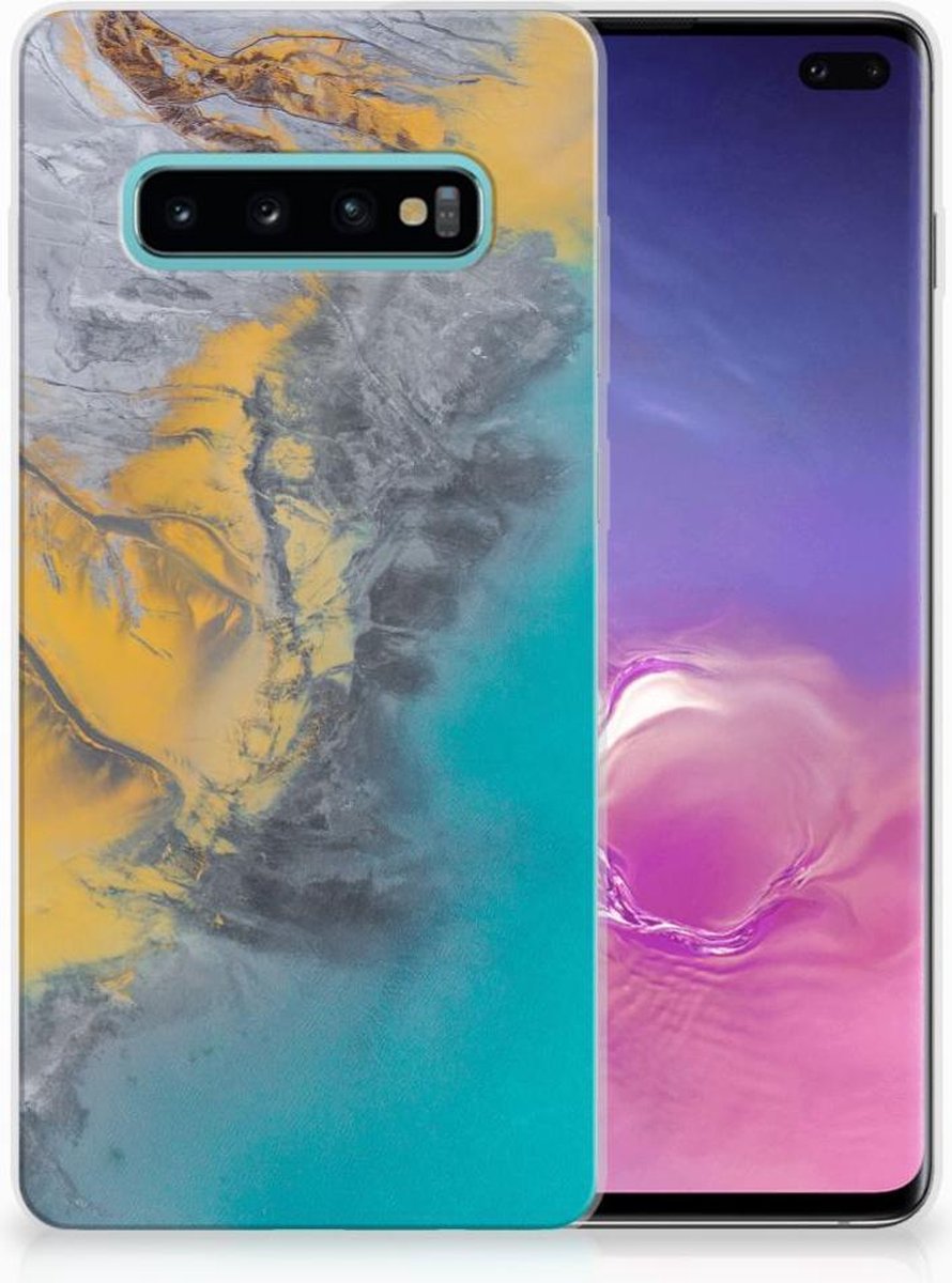 Samsung Galaxy S10 Plus TPU Siliconen Hoesje Marble Blue Gold