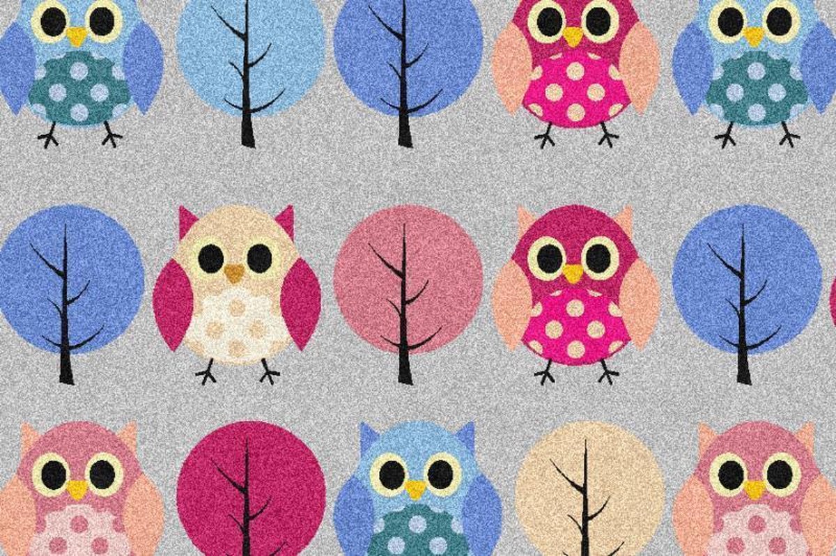 Kinder Vloerkleed Tapijt Mat kinderkamer Uil - Wasbaar - Antislip - 75 x 50 cm