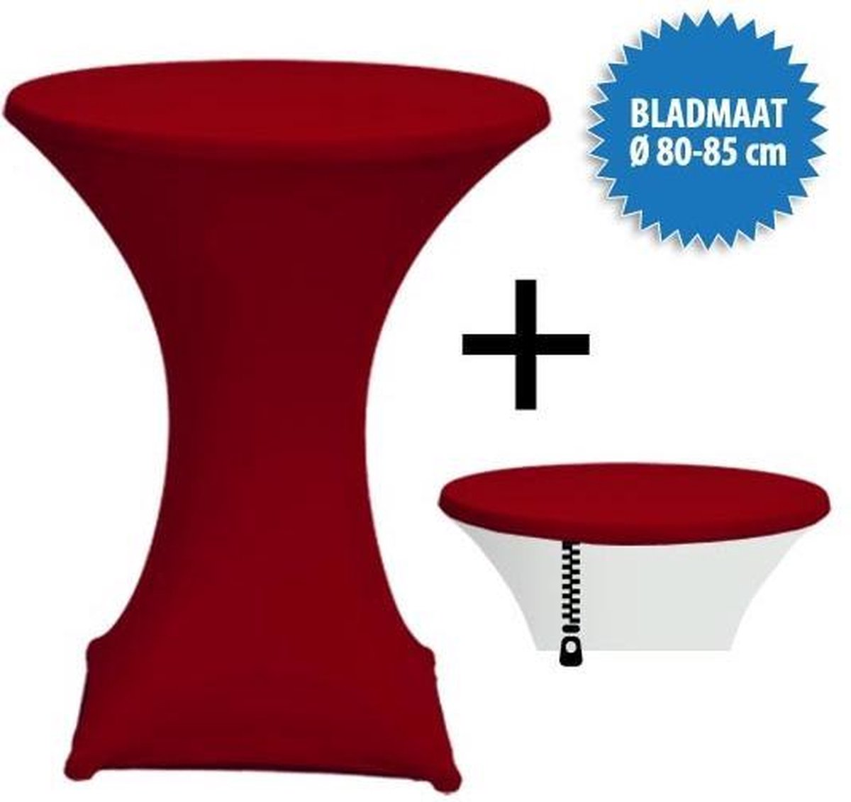 Cover Up Statafelrok Stretch, met rits - Ø80-85cm - Incl. Topcover - Bordeaux