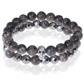 Matte Agaat kralen armband Hematiet Zilverkleurige Skull