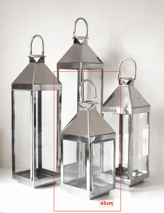 Lantaarn - windlicht - staal en glas indoor/outdoor - 45cm | bol.com