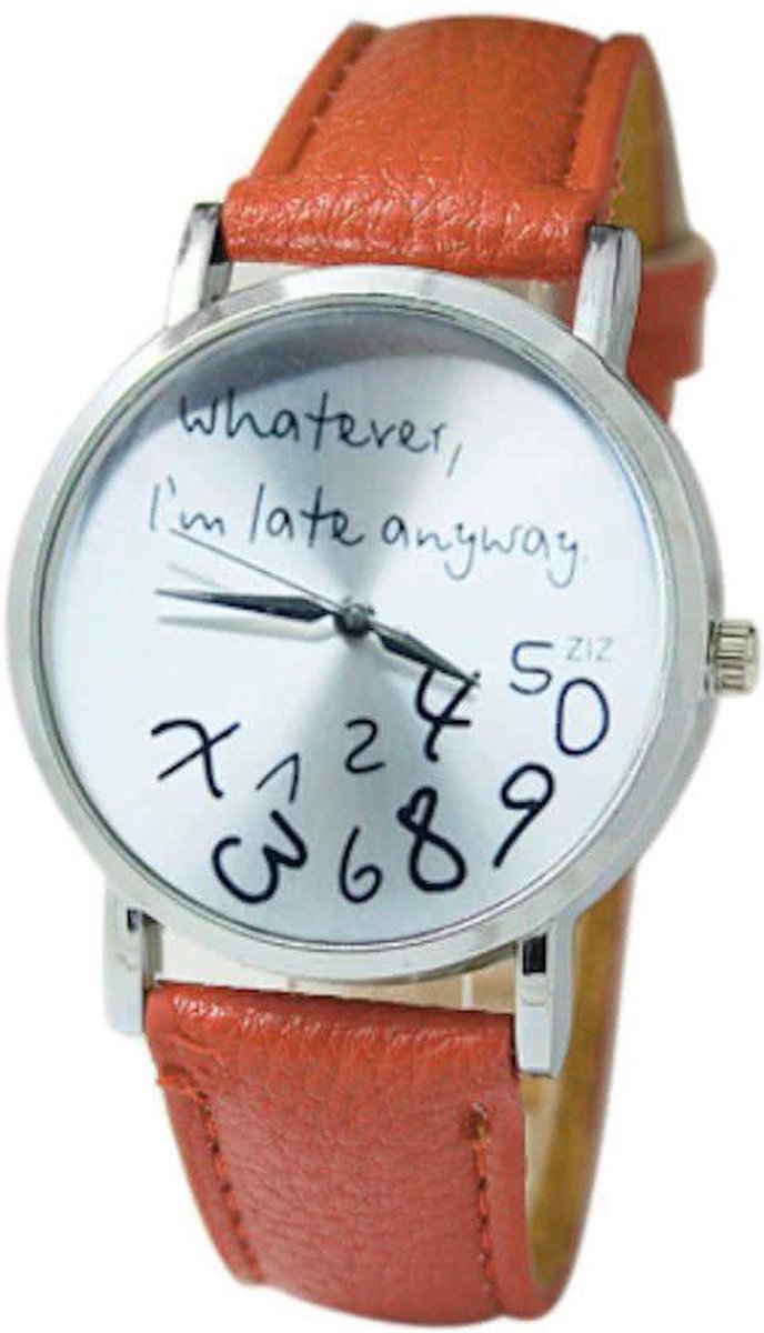 Hidzo Horloge Whatever I'm Late Anyway ø 37 mm - Bruin - In horlogedoosje