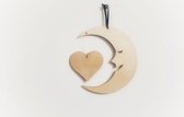 Houten mobile maan met hart- muurdecoratie voor kinderkamer