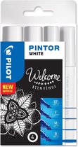 Pilot Pintor Witte Verfstiften Set - 4 maten EF/F/M/B - Inkt op waterbasis - Dekt op elk oppervlak, zelfs de donkerste - Teken, kleur, versier, markeer, schrijf, kalligrafeer…