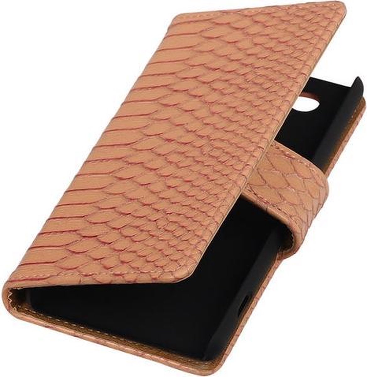 Sony Xperia Z4 Compact Snake Slang Bookstyle Wallet Hoesje Roze - Cover Case Hoes