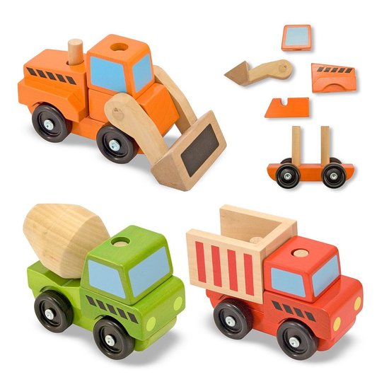 | Melissa & Doug Houten Constructie Voertuigen Melissa & Doug houten bouwvoertuigen set van 8 voertuigen