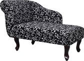 Chaise longue met bloemenpatroon stof zwart en wit (incl. vloerviltjes)