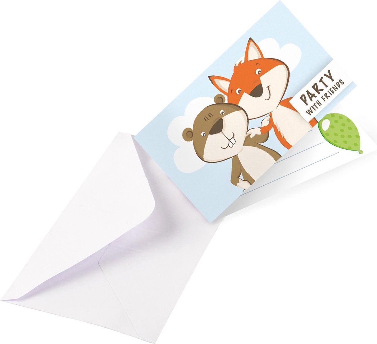 8 Uitnodigingen met enveloppen Fox & Beaver