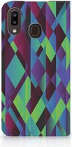 Stand Case Geschikt voor Samsung Galaxy A30 Abstract Green Blue