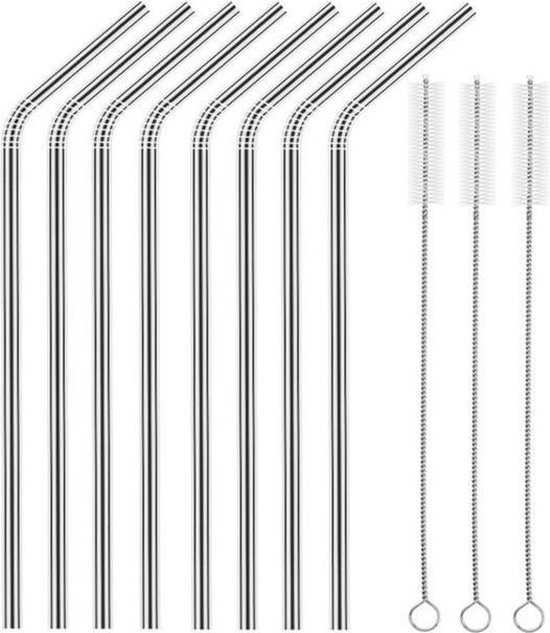Stalen drink rietjes 8 stuks en 3 schoonmaakborstels bol
