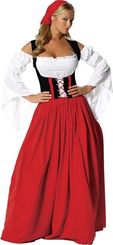 Zich afvragen Bevestiging Leuren Lange Tiroler jurk in rood en zwart - Oktoberfest kostuum Miss Alps maat 44  | bol.com