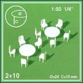 Schulcz Maquettebouw 2xtafels+10 stoelen 1:50 wit ronde tafels