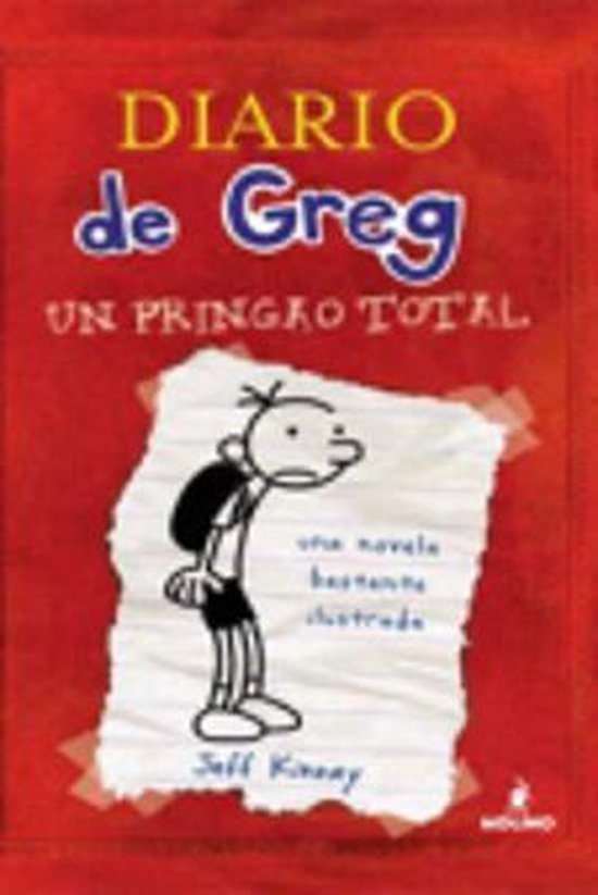 Boek 'Diario de Greg 1: Un pringao total' met een tekening van Greg met een rugzak.