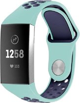 Horloge bandje voor Fitbit Charge 3 en 4 – mintgroen blauw - maat: s - verstelbaar sportbandje - sportief siliconen polsbandje – stabiele druksluiting - polsband - activity tracker
