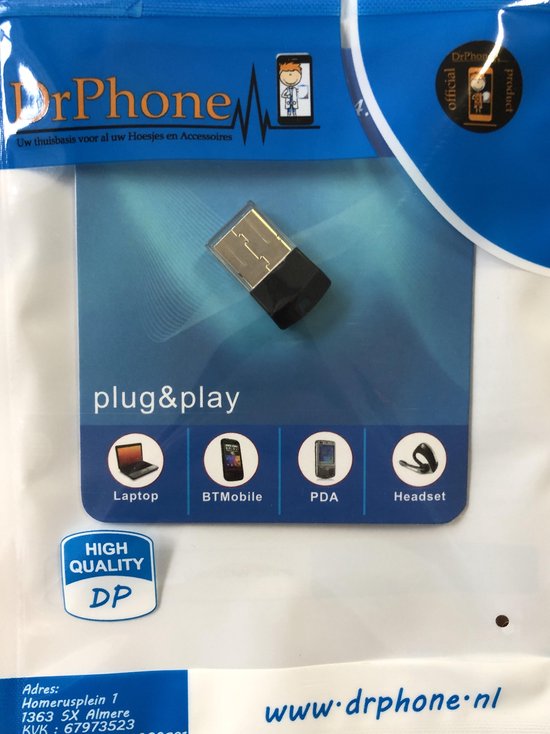 DrPhone B1 - Bluetooth 4.0 USB Adapter Dongle - 10 Meter Bereik - Voor o.a. Muis / Toetsenbord / Koptelefoon / Speaker - DrPhone