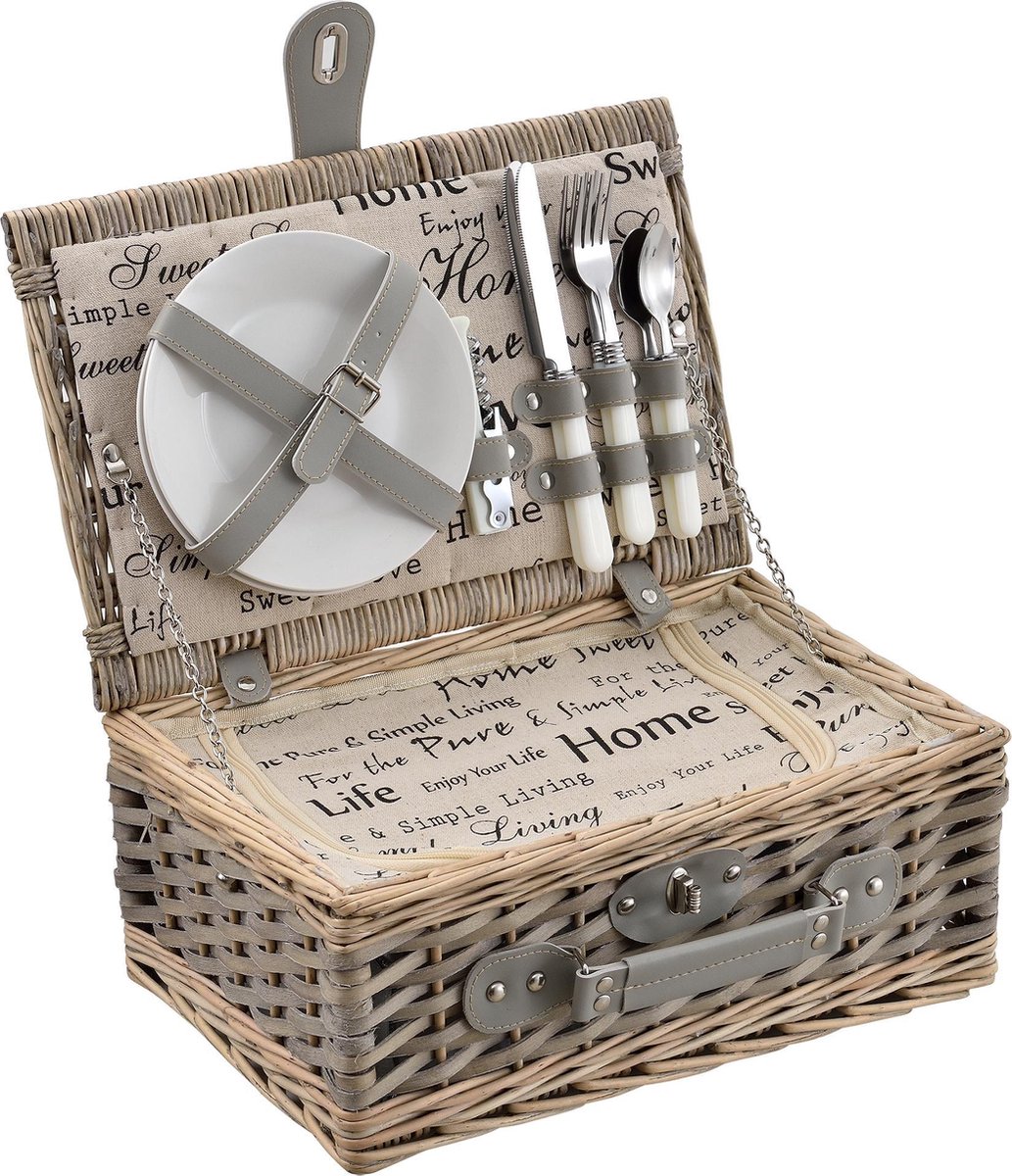 Picknickmand voor 2 personen - incl. inhoud - grijs