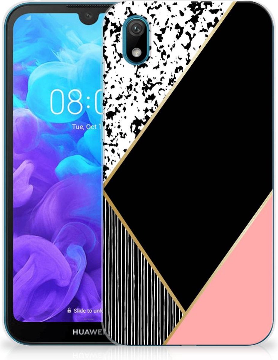 Huawei Y5 (2019) TPU Hoesje Zwart Roze Vormen