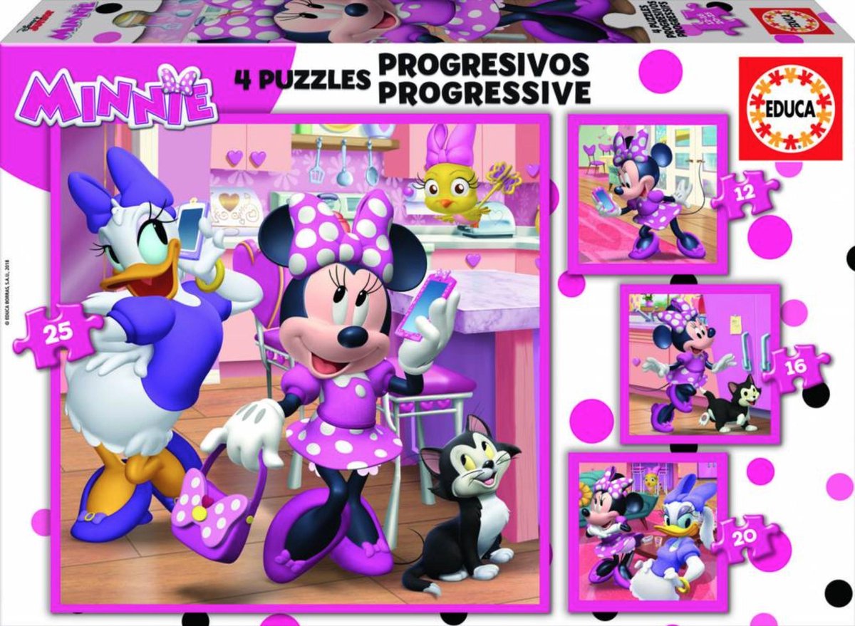 Educa puzzel Minnie Mouse progressief - 4-in-1 kartonnen legpuzzel.