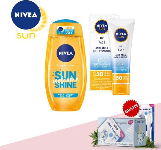 Gel douche Nivea Welcome Sunshine 250 ml et Crème Solaire Visage Nivea Anti- âge et... | bol.com