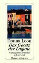Livre 'Das Gesetz der Lagune' avec des maisons colorées au bord d'un canal à Venise.