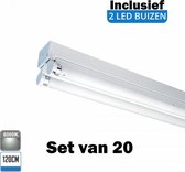 LED Buis armatuur 120cm - Dubbel | Inclusief LED buizen - 6000K - Daglicht (Set van 20 stuks)