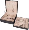 Boîte à bijoux LifeGoods - Boîte à bijoux de luxe - Boîte à bijoux avec support - 24 compartiments - Collier / bague / boucles d'oreilles / montre - dames ou filles - Noir