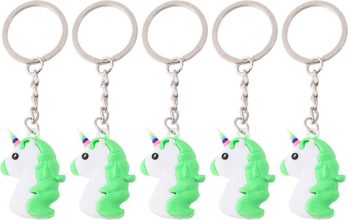 5x Groene Unicorn Emoji Sleutelhanger