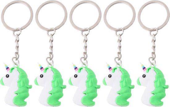 5x Groene Unicorn Emoji Sleutelhanger