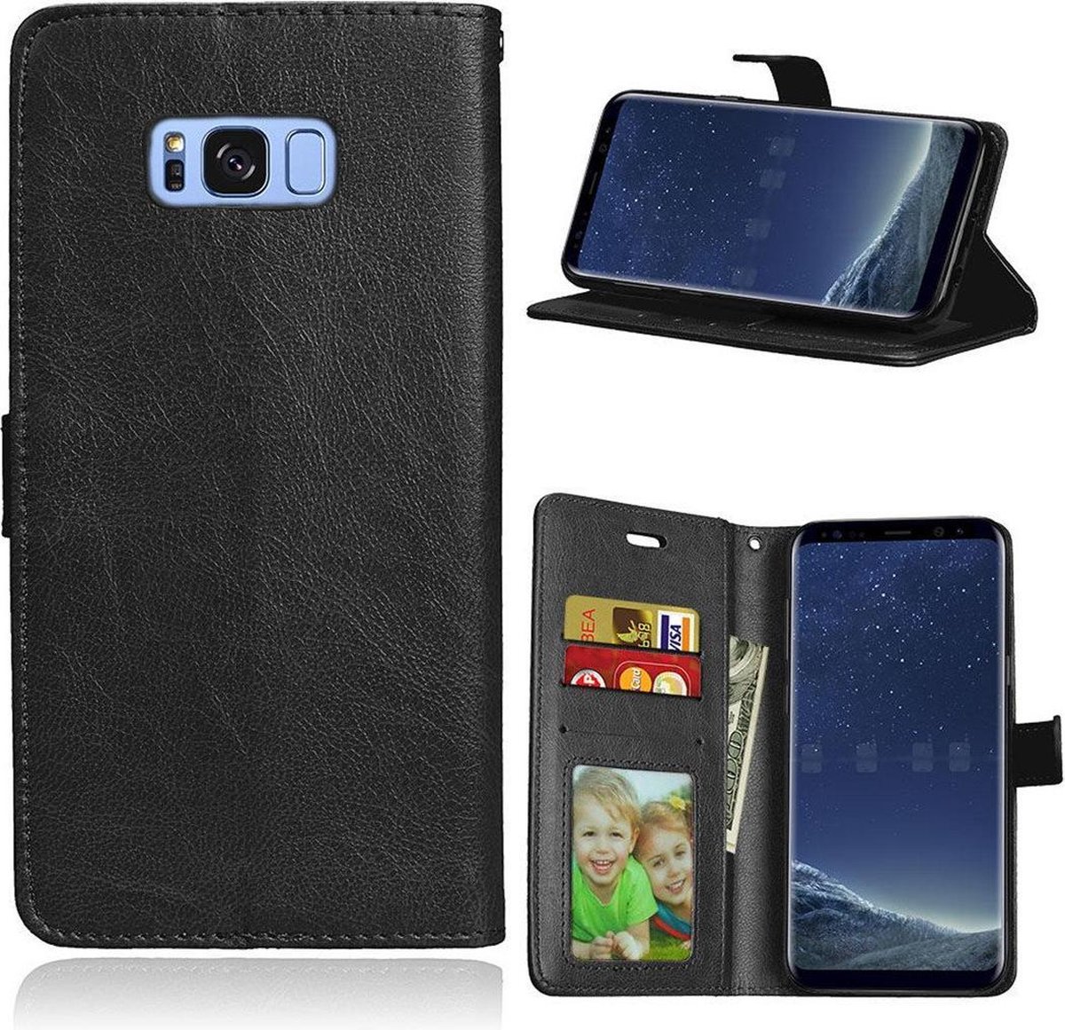 Telefoonhoes Geschikt voor: Samsung Galaxy S8 Plus portemonnee hoesje - Zwart