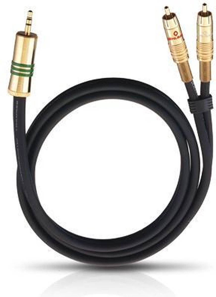 Image of Oehlbach 2056 Cinch / Jackplug Audio Aansluitkabel [2x Cinch-stekker - 1x Jackplug male 3,5 mm] 1.00 m Zwart Vergulde s