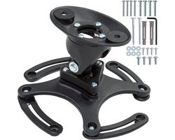 tectake® Universele Beamer Plafondbeugel - Statief - Standaard - 360° Draaibaar en 25° Kantelbaar - Plafond-afstand 13,4 cm - Tot 30 kg - Zwart