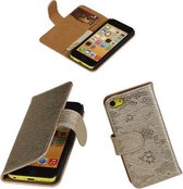 Apple iPhone 5C Hoesje - Goud Lace/Kant Design - Book Case Wallet Cover Hoes