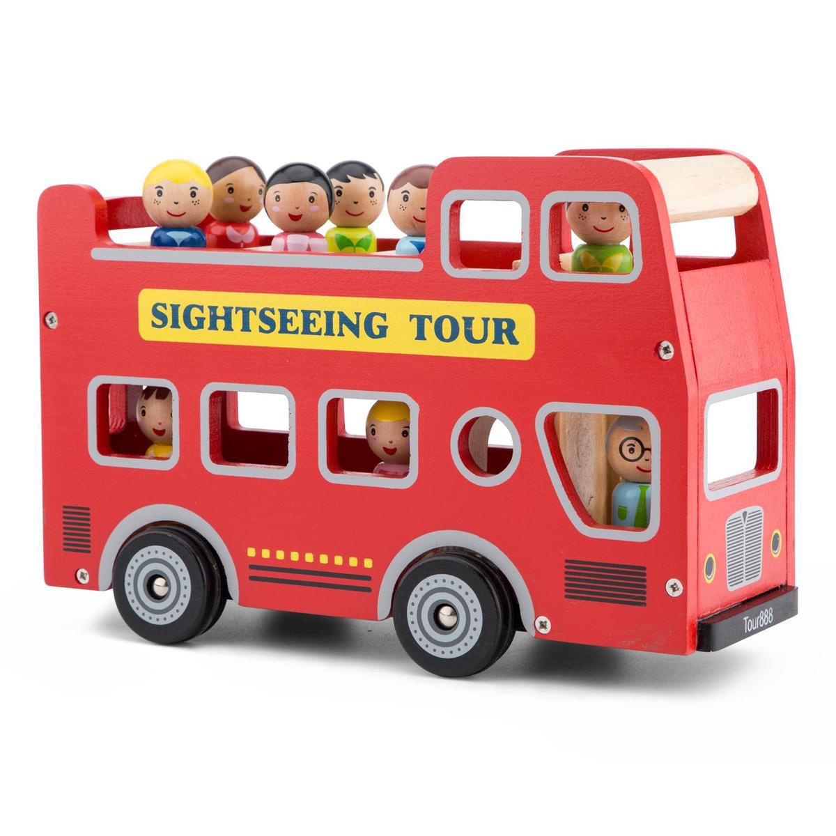Woet® Houten City Tour Bus - Dubbeldekker Bus met Chauffeur en 8 Passagiers - Speelgoedvoertuig met Poppetjes - Rollenspel Speelgoed - Vanaf 18 Maanden — afbeelding 2