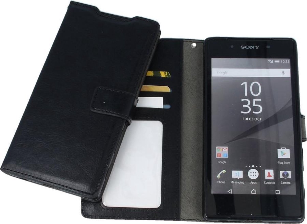 Sony Xperia Z5 Luxury PU Leather Flip Case With Wallet & Stand Function Zwart Black