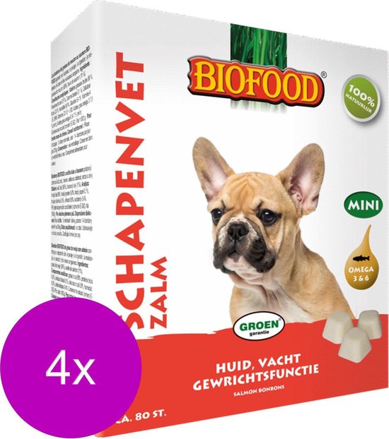 Biofood Schapenvet Mini 80 stuks - Hondensnacks - 4 x Zalm