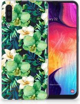 Coque Téléphone pour Samsung Galaxy A50 TPU Silicone Etui Orchidée Verte