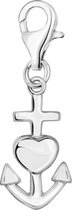 Quiges - 925 Zilver Charm Bedel Hanger 3D Hart Anker - HC059