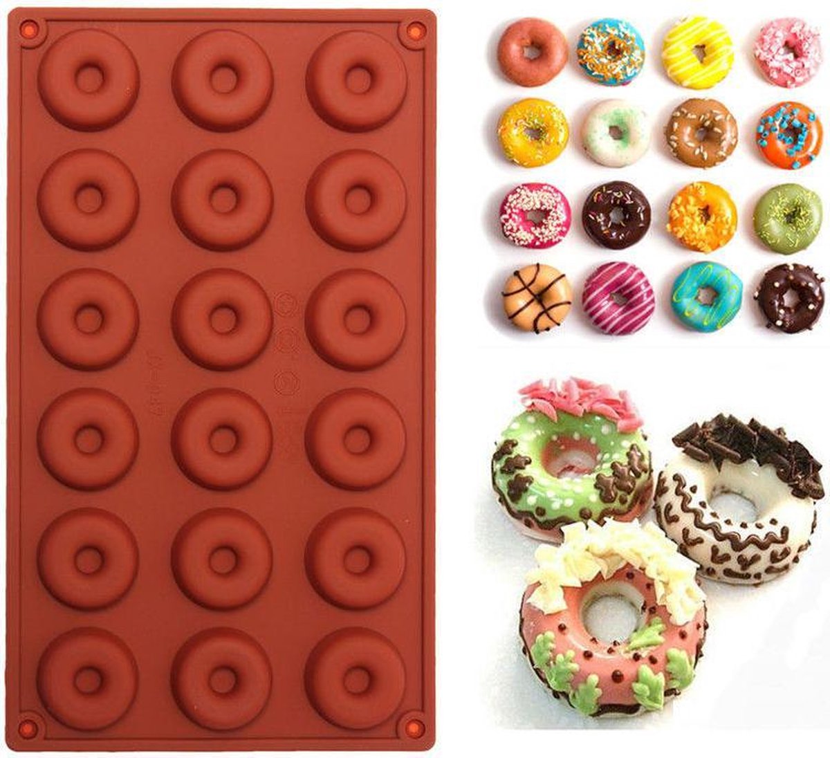 Siliconen Donutvorm / Donut Bakvorm - 18 Cavity - Bruin
