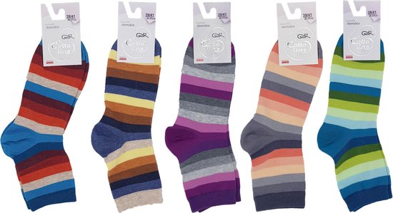 kaas Wijde selectie bron 5 paar vrolijk gekleurde streepjes sokken van Wola | bol.com