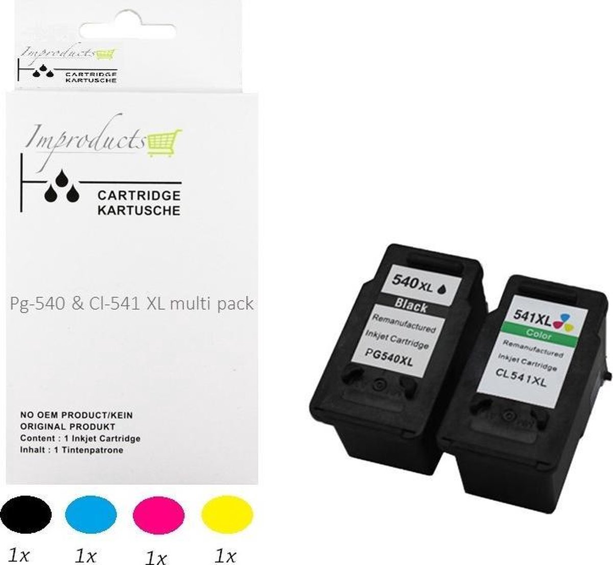 Improducts® Inkt cartridges - Alternatief Canon Pg-540 XL zwart CL-541 XL  kleur set | bol
