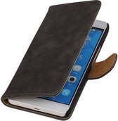 Hout Bookstyle Wallet Case Hoesje voor Huawei Honor 6 Plus Grijs