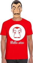 Rood Salvador Dali t-shirt maat M - met La Casa de Papel masker voor heren - kostuum